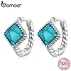 Hoop Huggie 925 argent Sterling bleu carré Turquoise boucles d'oreilles pour femmes Style Simple boucles d'oreilles bijoux fins 2210083046512