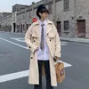 Men s Trench Coats Men Design Pockets Solid Double Breasted Oversize Leisure Teens Long Sashes Stylish Outwear Hombre Korean Style BF 221007