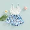 Rompers 510y Kid Babhirghirs Summer Short Jumpsuits花柄のノースリーブフリルワイドフェラチオジャンプスーツプレイスーツ服ベルトJ220922