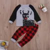 Ensembles de vêtements pour bébés garçons filles ensemble de vêtements de noël en deux pièces vêtements de maison cerf imprimé pull à carreaux pantalons longs rouge/noir