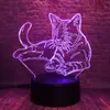 Luci notturne Illusione 3D Gatto sdraiato Lampada a LED Acrilico 7 colori Cambia luce notturna Tocco USB con telecomando Ideale per la camera da letto