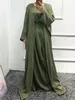 Etniska kläder Autumn Women Muslim Set Modest Matching Outfits 3 Piece Batwing Open Abaya Kimono Long Sleeve Dress Wrap kjol Dubai Party Eid 221007