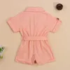 Rompers 15y mode zomer peuter kinderen babymeisjes kleren gereedschapsstijl korte mouwen reversknop overalls jumpsuit outfits j220922