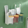 壁に取り付けられた歯ブラシホルダー磁気吸引透明な洗濯カップセット歯磨き粉歯ブラシ穴無料トイレットラック実用的なシンプルさ