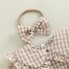 Strampler Herbst Frühling Nette Neugeborene Baby Mädchen Kleidung Mode Plaid Print Strampler Rüschen Lange Ärmel Overall Stirnband 2 Stück J220922