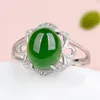 Cluster Rings Retro Silver 925 Jewelry Ring For Women Oval Green Chalcedony Zircon Gemstone Open Finger Accessories Wedding Engagement