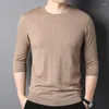 T-shirts pour hommes T-shirt à manches trois-quarts en laine col rond mince printemps et été pull respirant chemise tricotée pour hommes