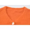 Women's Knits Tees Hugcitar Orange Long Sleeve Feather Knit Buttons Cardigan Sexy Crop Top Sweater Autumn Women Korean Party Y2K Halloween Clothes 221007