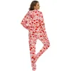 Women's Sleepwear Women's Fleece Pajamas Jumpsuit Love Printed Hooded Jumpsuits Rompers Clubwear Nightwear H Suit