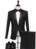 Abiti da uomo Tailleur Nero/Bianco Blazer Pantaloni Set da uomo Scialle di raso Risvolto Abiti da sposa Abiti da festa di lavoro 2 pezzi Giacca Pantaloni Cravatta