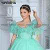 Flickaklänningar Yipeisha Sheer Neck Mint Green Flower Dress Te Längd A-Line Formell festklänning för barn Custom Made Kids Pageant