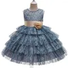 Robes fille 4-10 ans enfant en bas âge enfants Tutu robe robe de bal fête princesse demoiselle d'honneur fleur vêtements avec ceinture en Satin