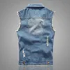 Men's Vests Denim Sleeveless Jacket Men Fashion Ripped Cotton Jean Gilet Casual Jeans Waistcoat Cowboy Hip Hop Streetwear Clothing 221008