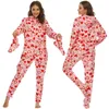 Pijama feminino de lã de lã feminina de lã de lã de macacão de macacões imprimidos para macacões com capuz