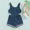 Rompers Fashion Kid Girl Summer Denim Mumpsuit de macacão sem mangas Saltações de ombro de ombro de caídas recortados jeans jeans jeans j220922