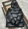 Herren Schwarz gesteppte Daunenjacke mit Kapuze, Pufferjacke, Oberbekleidung, Winter, warmer Reißverschluss, Bomber-Parkas, Mäntel, XXL