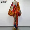 Sukienki swobodne seksowne bech wysokiej jakości ręcznie się obracane samopoczucie Silk Rayon Fashion Print Winii Maxi Damskie szaty Long Beach V-Neck Bohemian Sukienka 221007