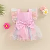 Rompers Newborn Baby Girls Summer Clothes Flying Sleeves Romper Colorful Mesh Bow Square Neck Cute Dress Style Jumpsuit J220922