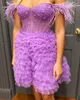 Feather Hoco Dress 2023 Ruffle kjol Lady Formal Event Cocktail Party Gown Sweetheart Mini Club Night Homecoming Gala Nye Short Prom Dance A-Lilac inbyggda ben