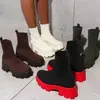 Bottes à semelle épaisse décontracté grande taille Net rouge tricoté court 2022 automne hiver Couple chaussettes chaussures femmes botas de mujer 221007