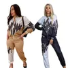 J2743 Autumn Fashion Splicing Printed Tracksuits For Womens Long Sleeve Cardigan Zipper Tops And Sports Pants Casual Brand 2 Piece Sets