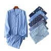 Men's Sleepwear Winter 100 brushed cotton pajamas sets men sleepwear plus size casual plaid long sleeve trousers homewear 221007