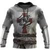 Herrtröjor herrhöst hoodie cool viking symbol korsfarare tryckt 3d cosplay raffinera mönster tröjor gata stil huva kläder