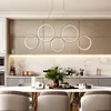 Pendant Lamps Simple 5/3 Rings Lights For Dining Room Bar White/Brown Suspension Luminaire Home Deco Hanging Dimming RC Lamp