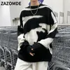 Mulheres para homens Zazomde Autumn Winter Men suéter preto bloco branco Jacquard Streetwear Men Tie Tye Tye Casual Pullover Harajuku High Street Top 221008