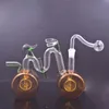 1 Satz Mini-Glas-Ölbrenner-Bong-Wasserpfeifen Recycler Dab Bicycle Artwork Hand Shisha Dicke Pyrex-Kleinbecher-Bongs mit 10-mm-Ölbrennerrohr und Schlauch