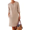 Casual Dresses Cotton Linen Dress Spring Vintage Long Sleeve Button Pocket Fast Loose Party FYY5093 221007