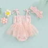 Pagliaccetti Toddler Baby Girl Abiti estivi Tuta senza maniche TieUp Stampa floreale Gonna in tulle Zoom Pagliaccetto patchwork Fascia per capelli J220922