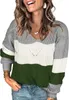 여자 티셔츠 여성 v 넥 스트라이프 풀오버 스웨터 쉐브론 케이블 컬러 블록 스웨터 긴 소매 점퍼 탑