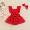 Rompers nyfödda baby sommarkläder babykläder för flicka röd spets ärmlös bebe romper jumpsuit baby romper 018 månader j220922