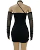 Casual Dresses 2022 Kvinnor Solid Color Summer Dress Sexig Mesh Night Club Halter Mini 2 Colors Drop