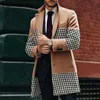 Men's Fur Faux Fur Retro Woolen Coats Men Houndstooth Print Splicing Casual Turn-down Collar Button Jackets Autumn Winter Pocket Long Windbreaker T221007