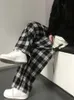 Pantaloni da donna Capris HOUZHOU Pantaloni scozzesi oversize Harajuku Pantaloni da donna a quadri bianchi neri alla moda coreana per pantaloni sportivi a gamba larga da donna 221007