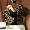 Women's Fur Faux Winter Leopard Print Jacket Stand Collar Warm Parkas Outwear Autumn Korean Kvinnliga löst rockar 221008