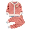 Conjuntos de roupas para suéter bebê infantil Suit de outono Winter Girl Knitting Conjunto de menino quente 2pcs Bor 995