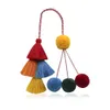 Keychains Autumn and Winter Woman Creative Fur Ball Keychain Retro Ethnic Style Cotton Tassel Bag Pendant Handwoven Colorful Key 3933043