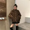 Women's Fur Faux Winter Leopard Print Jacket Stand Collar Warm Parkas Outwear Autumn Korean Kvinnliga löst rockar 221008