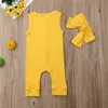 Rompers 2020 Zomer mouwloze gebreide pasgeboren babymeisje Kleding Solid Color Romper Jumpsuit Soft Baby Playsuit Hoofdband Outfit J220922