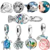 Nouveau populaire 925 argent Sterling bleu émail échelle poisson Suspension charme marque serpent Bracelet bricolage été Marine Bracelet cadeau 1