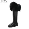 Botas inverno natural preto pele neve vaca couro genuíno joelho alto longo impermeável guaxinim mulheres 221007