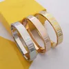 Europe America Top Designer Jewelry Lady Women Titanium Steel Black White Emamel Graved Letter 18K Gold Bangle Armband 4 Color243R