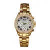 Armbanduhrenwatches Frauen sehen Bling Luxury Uhren Mode 2022 Chronograph Roman Numerals 18K Gold Ladies Quarz Armbandwatch7523110