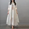 الفساتين غير الرسمية 2022 صيف الأزياء النساء الفلاحين العرقيين البوهيميين الكتان طويل الأكمام غجري الفستان ماكسي