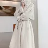 Dames bont faux lautaro winter lange witte dikke, warme zachte zachte mink trench jas voor vrouwen dubbele borsten Britse stijl mode 221008