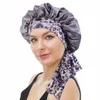 Kvinnor Satin Bonnet Sleeping Cap Lady Hat Print Elastic Band Justerbar Night Sleep Cap Soft Headcover Hair Accessorie