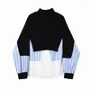 Sweats à capuche pour hommes Col roulé Splice Stripe Shirt Pull Sweat Homme Streetwear Hip Hop Mode coréenne Sweat à capuche à manches longues